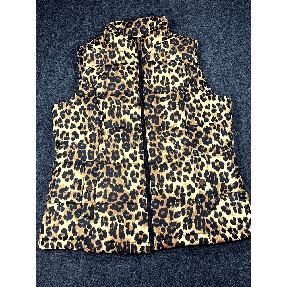 Charter Club Elite Puffer Vest Womens Medium Petite Multicolor Leopard Full Zip